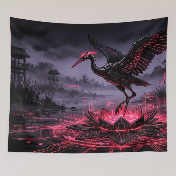 Item preview, Cyberpunk Mecha Crane Crimson Lotus Swamp Art designed and sold by Osmose-Studio.