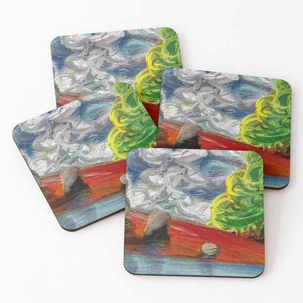 Item preview, Abstract Green and Red Landscape - Impasto Digital Painting - Canvas Print designed and sold by Keltoi-art.