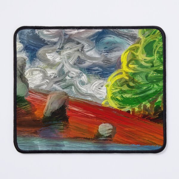 Item preview, Abstract Green and Red Landscape - Impasto Digital Painting - Canvas Print designed and sold by Keltoi-art.