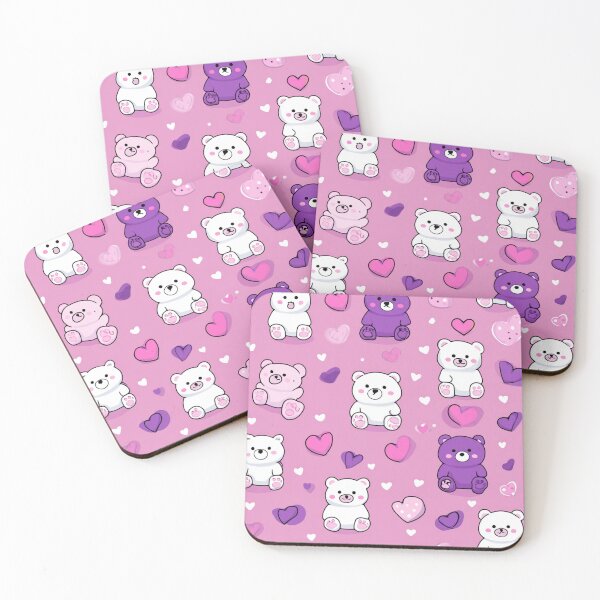 Item preview, Kawaii Teddy Bear Hearts Pattern Cute Pink Purple designed and sold by NicolasGlowArt.