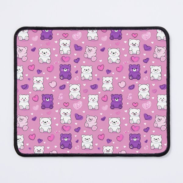 Item preview, Kawaii Teddy Bear Hearts Pattern Cute Pink Purple designed and sold by NicolasGlowArt.
