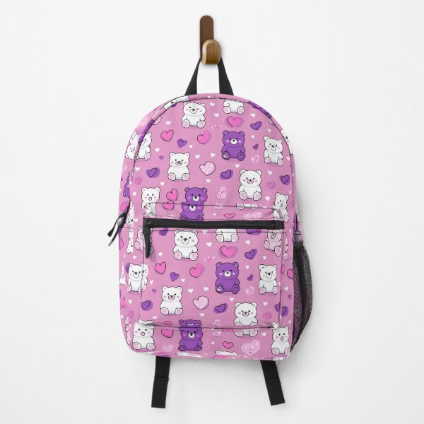 Item preview, Kawaii Teddy Bear Hearts Pattern Cute Pink Purple designed and sold by NicolasGlowArt.