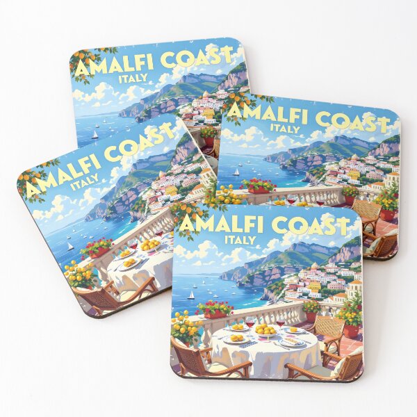 Item preview, Amalfi Coast, Italy: Seaside Balcony Dining Vintage-Style Painterly Travel Poster designed and sold by LSVart.