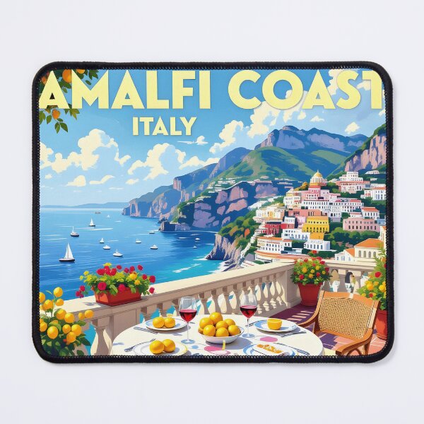 Item preview, Amalfi Coast, Italy: Seaside Balcony Dining Vintage-Style Painterly Travel Poster designed and sold by LSVart.