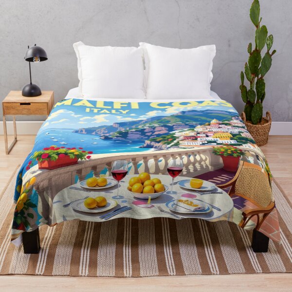 Item preview, Amalfi Coast, Italy: Seaside Balcony Dining Vintage-Style Painterly Travel Poster designed and sold by LSVart.