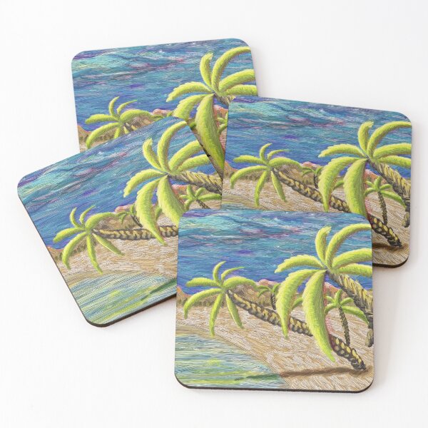 Item preview, Textured Tropical Shoreline - Digital Painting of Palm Trees - Canvas Print designed and sold by Keltoi-art.