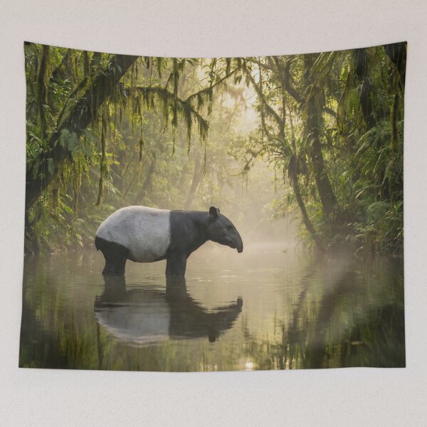 Item preview, Malayan Tapir in Misty Jungle River Oil Painting designed and sold by Natural life.