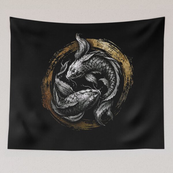 Item preview, Yin Yang Koi Fish Illustration with Japanese Ink Circle designed and sold by Exodoi.