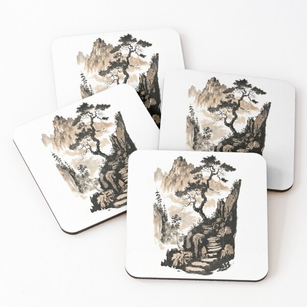 Item preview, Zen Ascent: Ancient Pine and Misty Mountain Ink Painting designed and sold by rediscoveredapp.