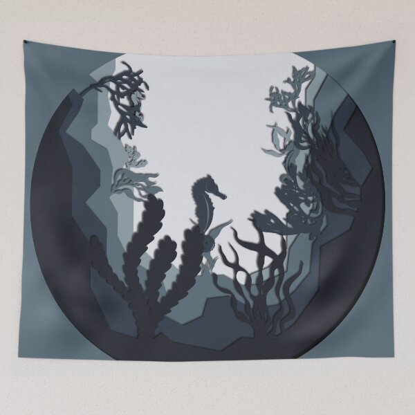 Item preview, Seahorse Ocean - Vector Illustration Paper-cut - Marine Poster designed and sold by Keltoi-art.