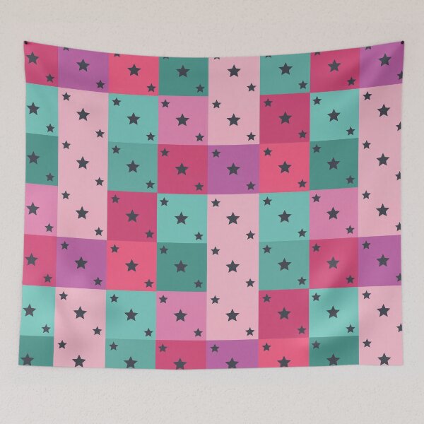 Item preview, Little black stars patchwork in turquoise designed and sold by uunaa.