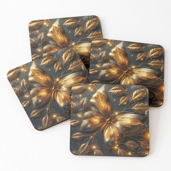 Item preview, Golden Buttefly on Dark Background | Elegant Floral Art designed and sold by MargaretWiktor.
