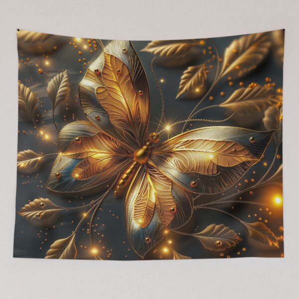 Item preview, Golden Buttefly on Dark Background | Elegant Floral Art designed and sold by MargaretWiktor.