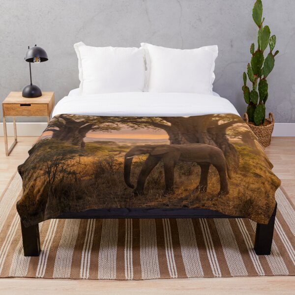 Item preview, African Elephant and Majestic Baobab Trees Sunset designed and sold by Quiet life.