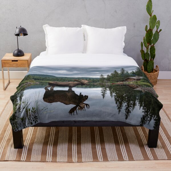 Item preview, Majestic Moose in Canadian Lake with Cozy Cabin designed and sold by Quiet life.
