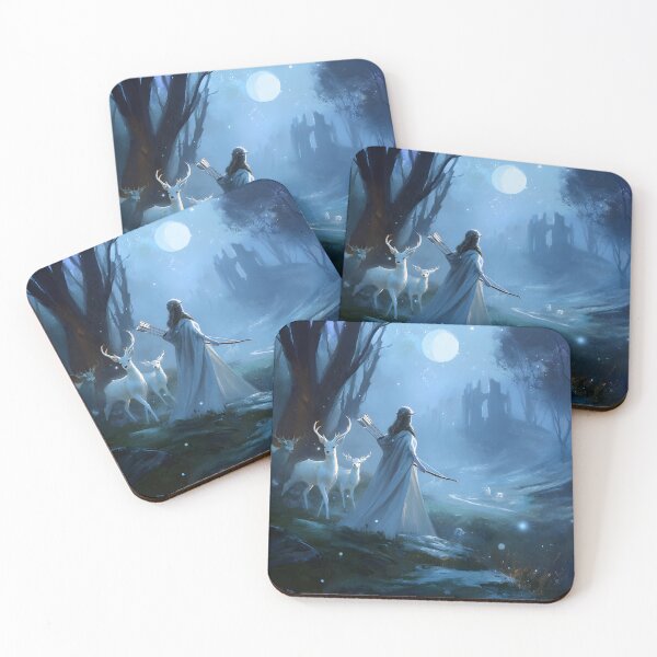 Item preview, Elven Archer Moonlit Forest White Deer Fantasy Art designed and sold by PixelFable Studio.