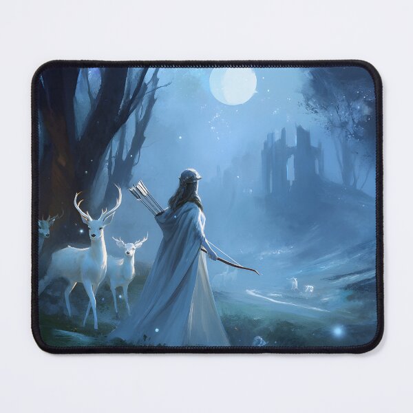 Item preview, Elven Archer Moonlit Forest White Deer Fantasy Art designed and sold by PixelFable Studio.