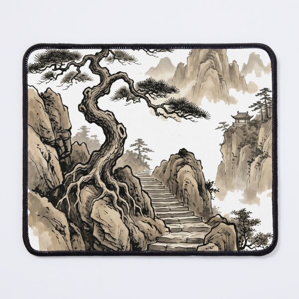 Item preview, Path to the Pagoda: Ancient Pine and Mountain Ink Landscape designed and sold by rediscoveredapp.