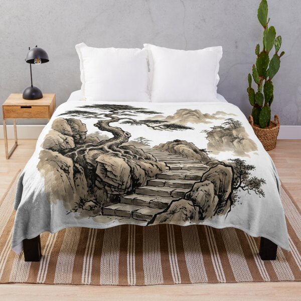 Item preview, Path to the Pagoda: Ancient Pine and Mountain Ink Landscape designed and sold by rediscoveredapp.
