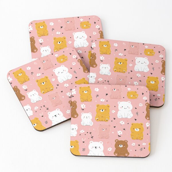 Item preview, Kawaii Cute Bear Cub Pink Floral Pattern designed and sold by NicolasGlowArt.