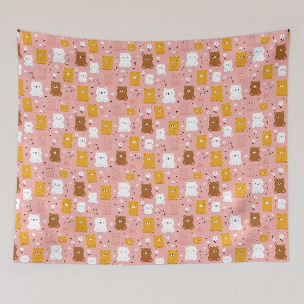 Item preview, Kawaii Cute Bear Cub Pink Floral Pattern designed and sold by NicolasGlowArt.