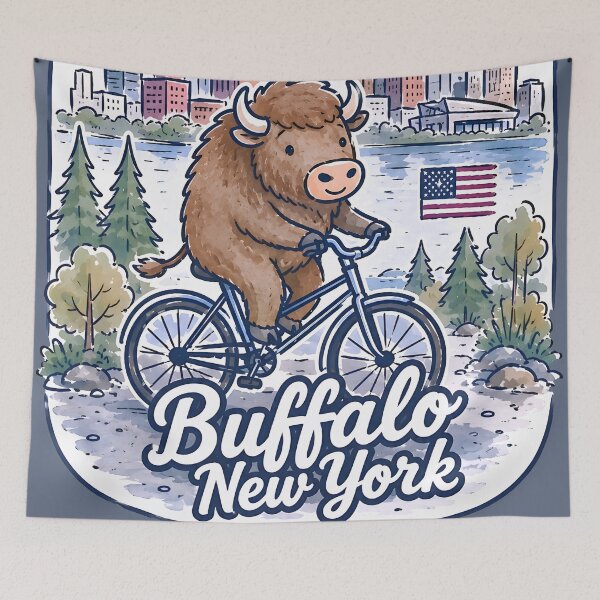 Item preview, Buffalo NY Bicycling Cute Cyclist Skyline Pride  designed and sold by HowToCanadian.