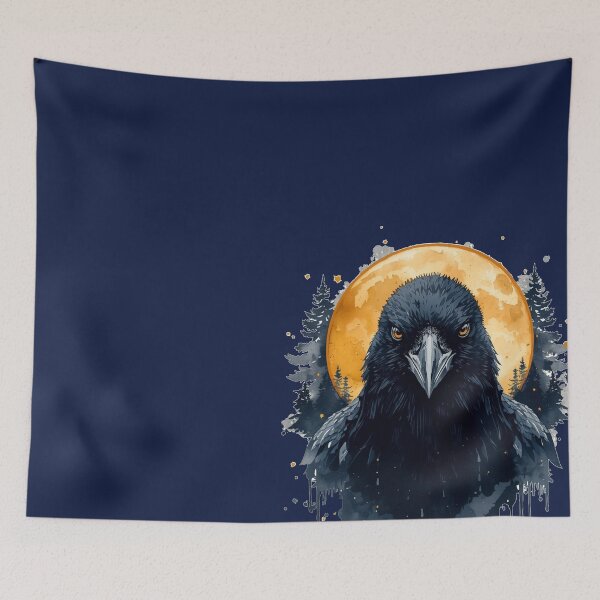Item preview, Dark Raven Under Moon | Gothic Watercolor Crow Art designed and sold by Biedroneczka.