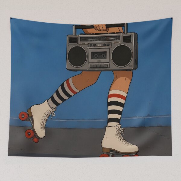 Item preview, Retro Roller Skates & Boombox – 80s Disco Aesthetic Art designed and sold by  Hollow Moon Studios..