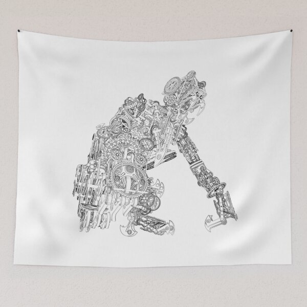 Item preview, Robot Gorilla Sketch - Sticker PNG 3D Toon B&W - Geek T-shirt designed and sold by Keltoi-art.