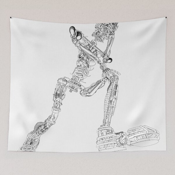 Item preview, Walking Skeleton Robot - Sticker PNG 3D Sketch B&W - Laptop Helmet designed and sold by Keltoi-art.