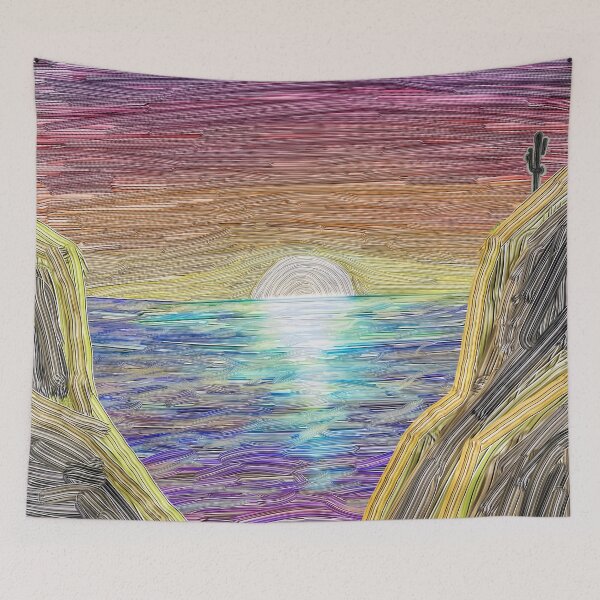 Item preview, Sunset Canyons - Textured Digital Painting of the Sea - Canvas Print designed and sold by Keltoi-art.