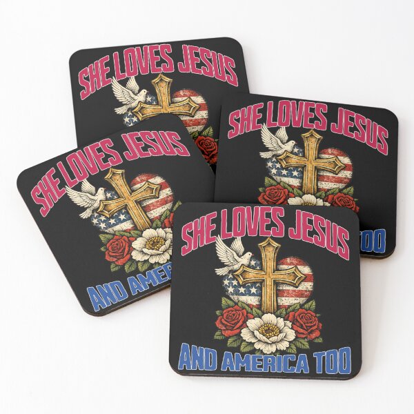 Item preview, She Loves Jesus and America Too — Patriotic Christian Cross American Flag Heart 4th of July designed and sold by Youngkev-arts.