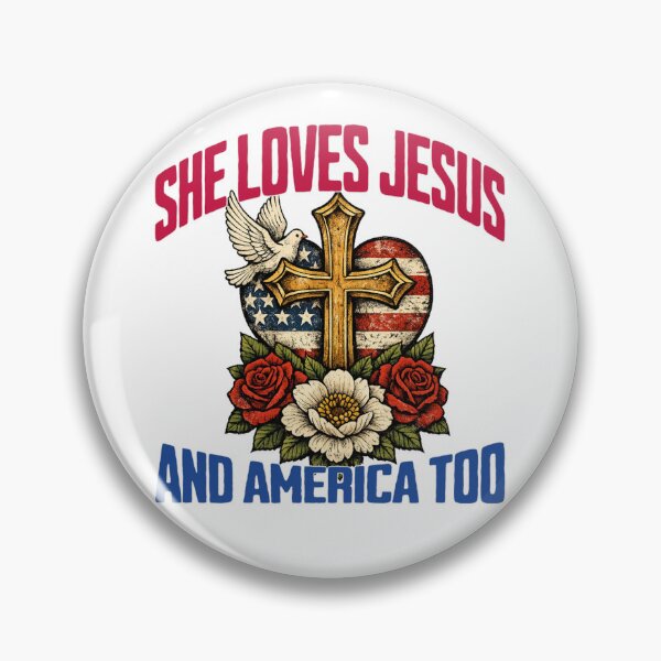 Item preview, She Loves Jesus and America Too — Patriotic Christian Cross American Flag Heart 4th of July designed and sold by Youngkev-arts.
