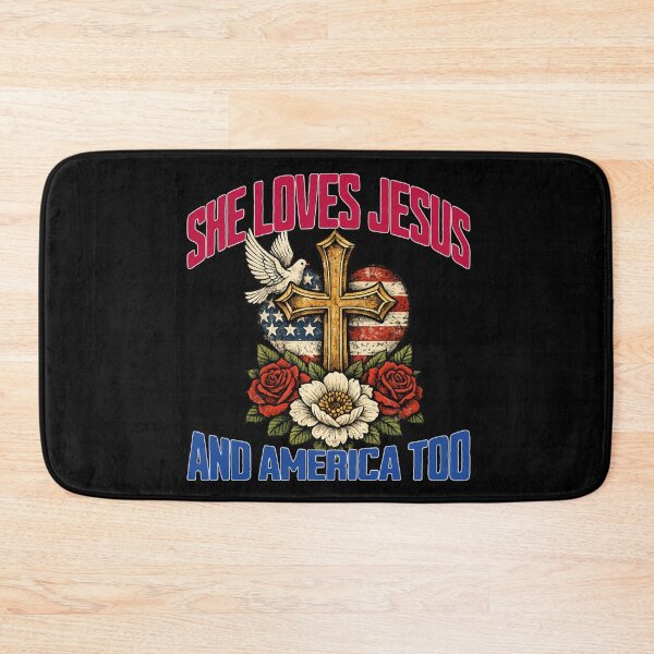 Item preview, She Loves Jesus and America Too — Patriotic Christian Cross American Flag Heart 4th of July designed and sold by Youngkev-arts.