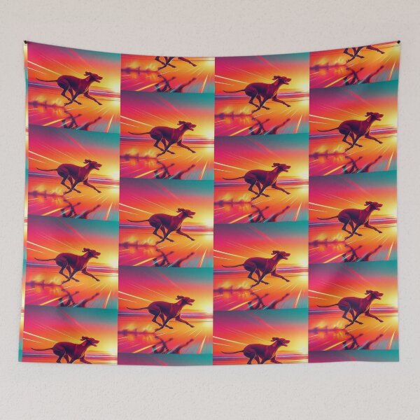 Item preview, Vizsla Dog Sunset Run – Neon Retro Art designed and sold by Dogandesighn.