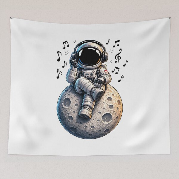 Item preview, Astronaut Listening to Music on the Moon Premium Sticker Design designed and sold by builtforyou.