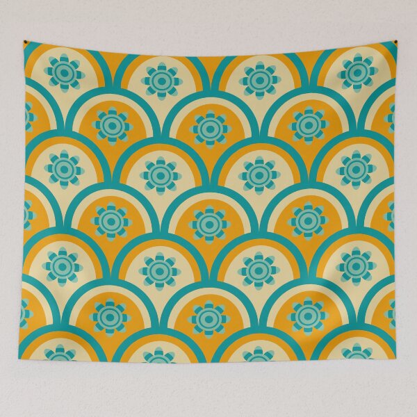 Item preview, Seventies arcade pattern in blue and yellow  designed and sold by StefanStudioArt.