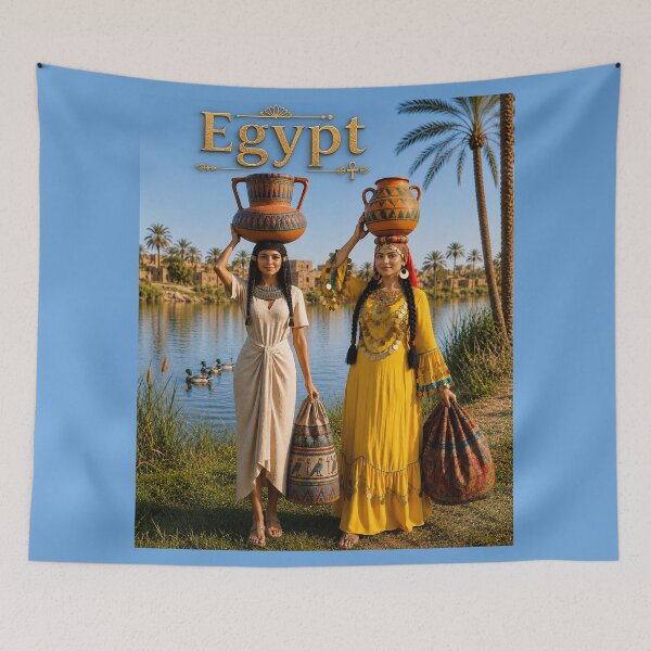 Item preview, Egyptian Nile Women – Ancient & Modern Egypt Art Print | Pharaoh Inspired Rural Heritage Aesthetic designed and sold by TuyaArts.