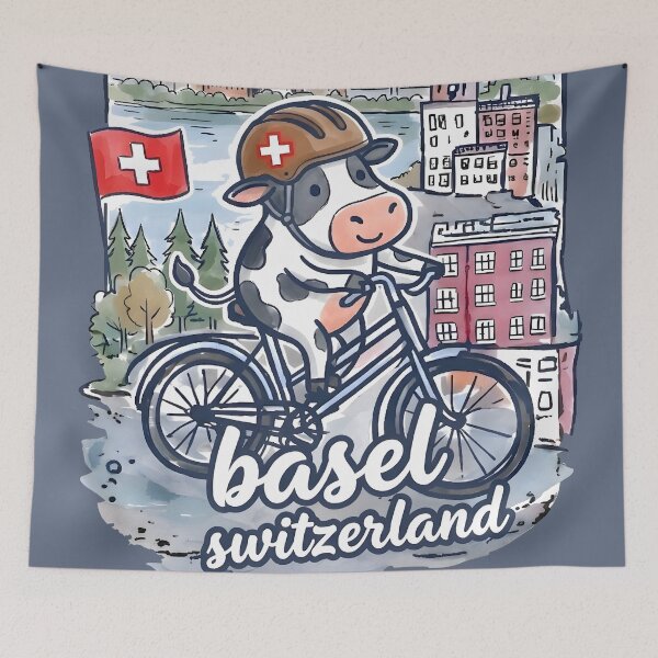 Item preview, Basel Switzerland Bicycling Cute Cyclist Skyline Pride  designed and sold by HowToCanadian.