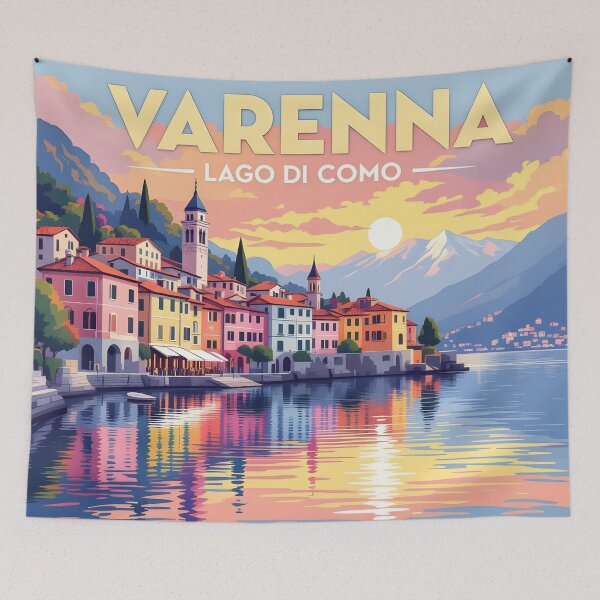 Item preview, Varenna, Lago di Como, Italy: Vintage-Style Painterly Travel Poster designed and sold by LSVart.