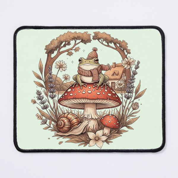 Item preview, Cozy cottagecore frog on mushroom whimsical illustration designed and sold by SholoStudio.