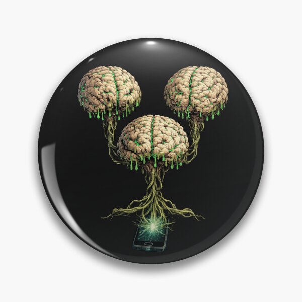 Item preview, Floating Rotting Brain Network - Three floating, grotesque, rotting brains connected to a cell phone. designed and sold by shorethings.