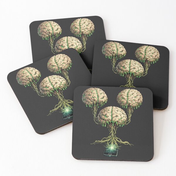 Item preview, Floating Rotting Brain Network - Three floating, grotesque, rotting brains connected to a cell phone. designed and sold by shorethings.