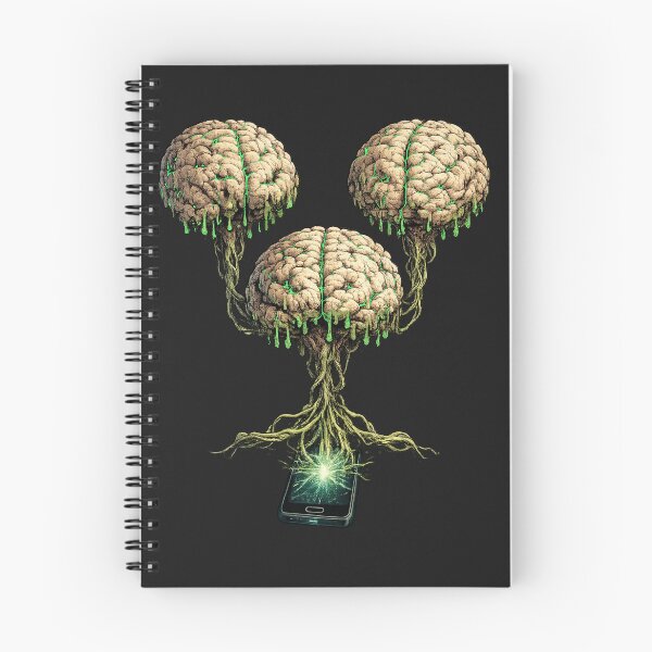 Item preview, Floating Rotting Brain Network - Three floating, grotesque, rotting brains connected to a cell phone. designed and sold by shorethings.