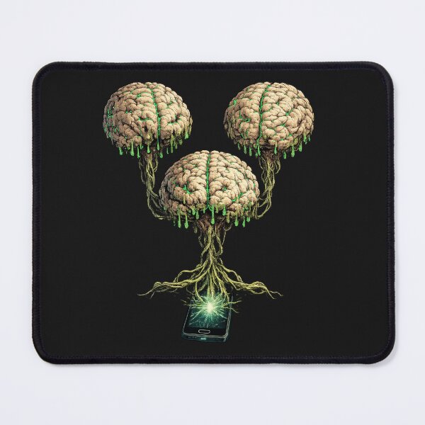 Item preview, Floating Rotting Brain Network - Three floating, grotesque, rotting brains connected to a cell phone. designed and sold by shorethings.