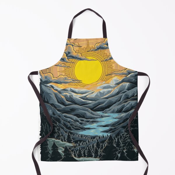 Item preview, Majestic Sunlit Valley: Linocut Style Mountain and Forest Art designed and sold by rediscoveredapp.