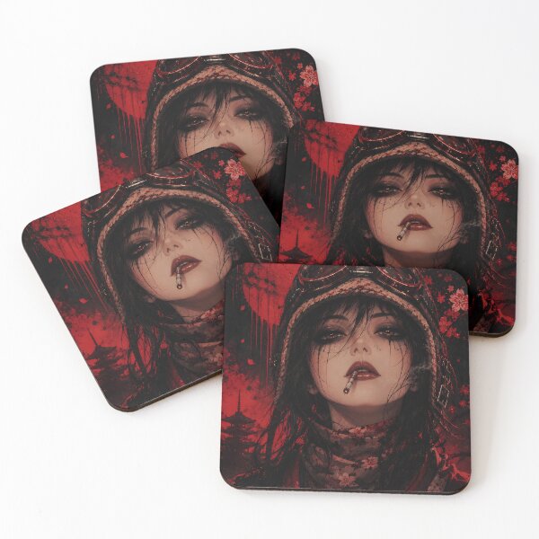 Item preview, Dark Anime Samurai Girl – Red & Black Japanese Aesthetic – Gothic Sakura Art Prin designed and sold by saamessart.