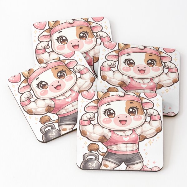 Item preview, Kawaii Fitness Cow – Cute and Muscular Chibi Gym Design designed and sold by JemDo.
