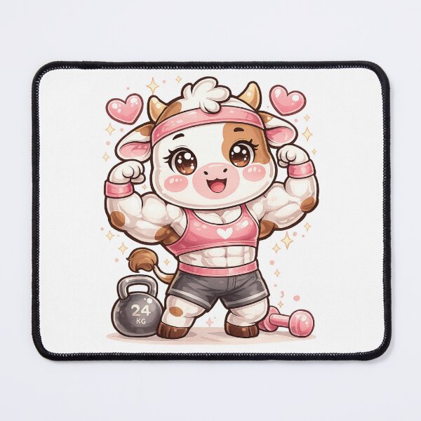 Item preview, Kawaii Fitness Cow – Cute and Muscular Chibi Gym Design designed and sold by JemDo.