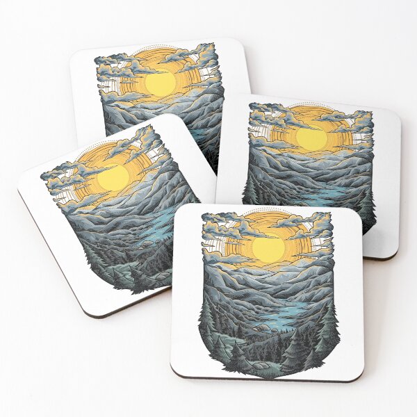 Item preview, Golden Hour Sunset Linocut Mountain Valley River designed and sold by rediscoveredapp.